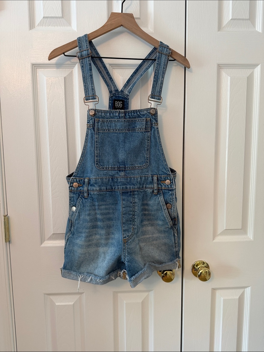 BDG Denim Short Overalls in Light Blue Wash